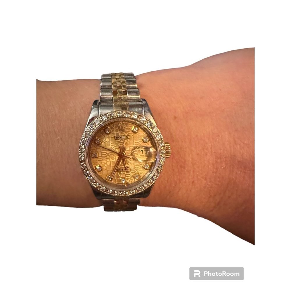 SOLD Oyster Perpetual Date Just Rolex Jubilee Edition with Custom Diamond Bezel